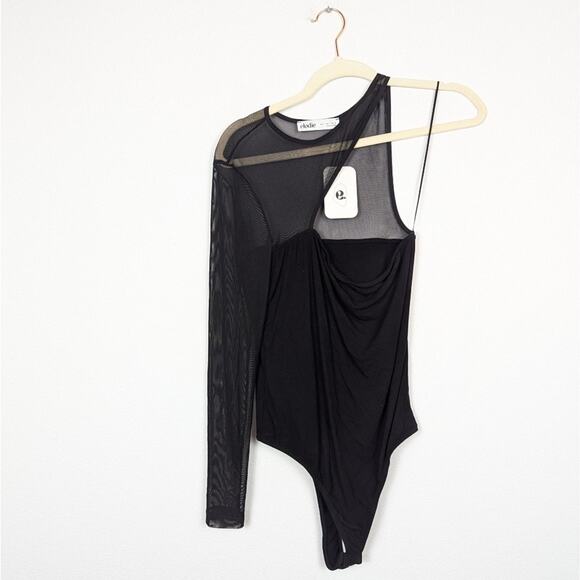NWT Elodie Black Mesh One Shoulder Bodysuit Size L - Picture 3 of 9